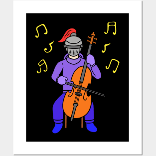 Cute cartoon knight playing cello Posters and Art